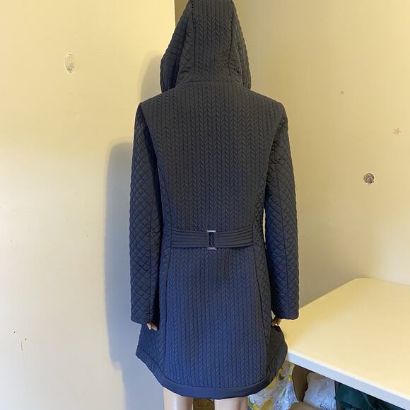 Liverpool Jacket Winter Trench Coat Quilted Hooded MidnightBlue Zip Snap Women L - Picture 9 of 10